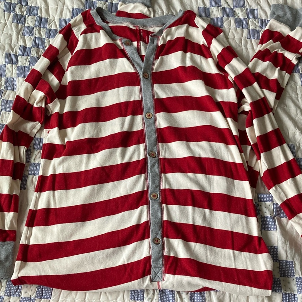 Burt’s Bees Adult Onesie Red and White Stripe XL